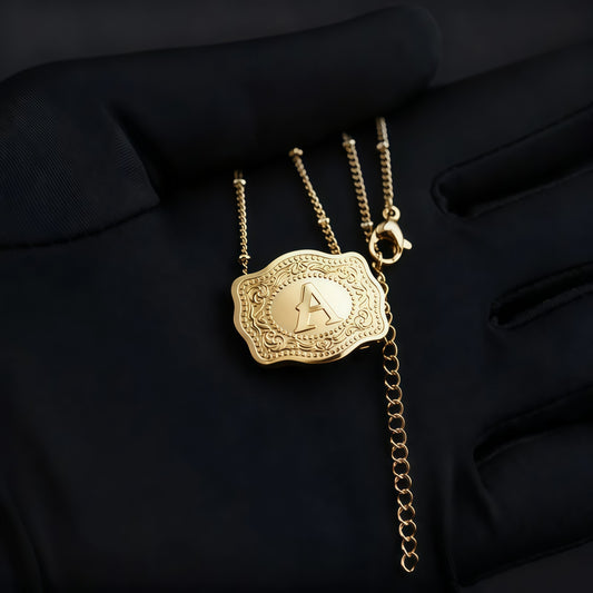Belt Buckle Initial Necklace